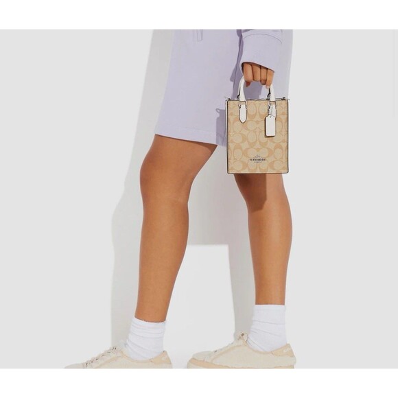 Coach CJ494 North South Mini Tote Crossbody In Signature Canvas Khaki Chalk NWT - Picture 6 of 7